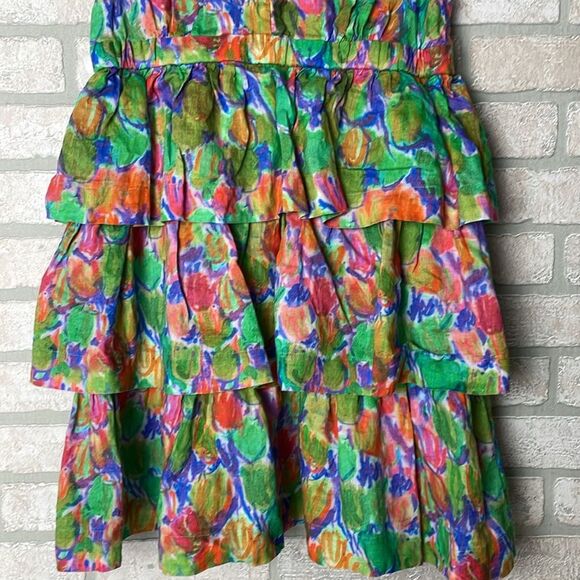 Hope for Flowers by Tracy Reese Organic Linen Watercolor Tiered Mini Dress Sz S - Picture 6 of 10